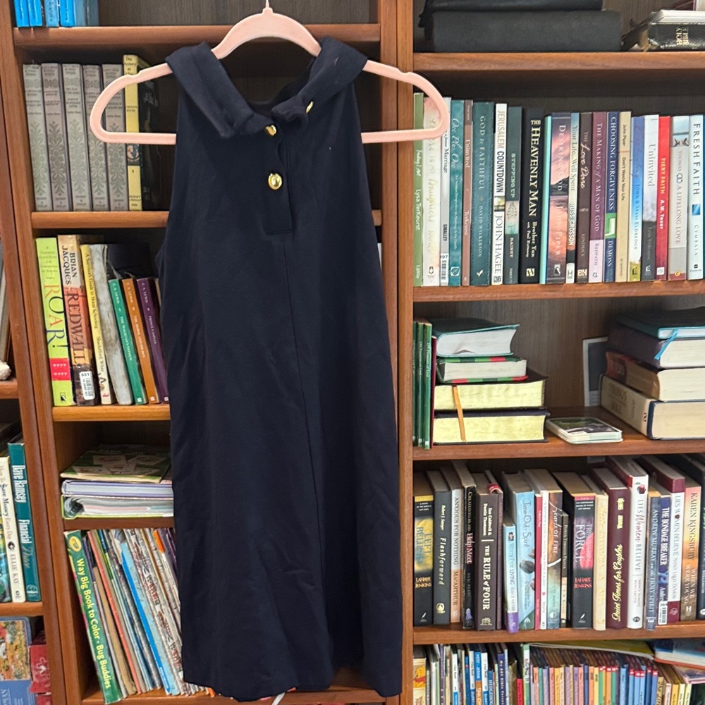 Eliza J Navy Midi Dress with Gold Buttons